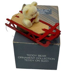 AVON Teddy Bear on Sled Vintage Christmas Ornament Holiday Collectible
